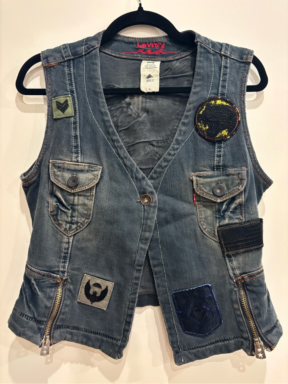 Levi's Red Vintage Denim Patchwork Moto One of a Kind Vest M